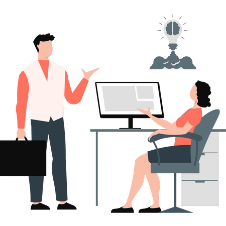 Businessman and woman talking about startup analysis  Illustration