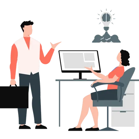 Businessman and woman talking about startup analysis  Illustration