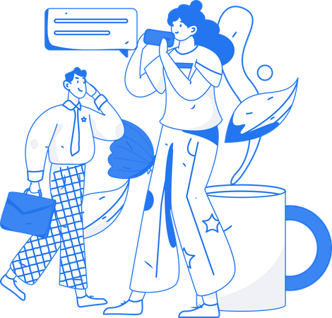 Businessman and woman talking on mobile  Illustration