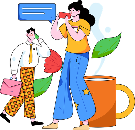 Businessman and woman talking on mobile  Illustration