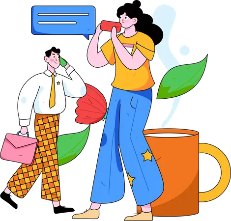 Businessman and woman talking on mobile  Illustration