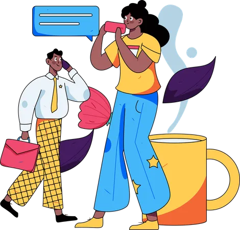 Businessman and woman talking on mobile  Illustration