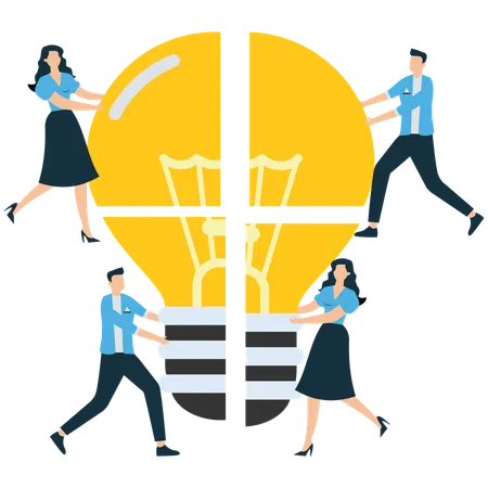 Businessman and Woman with jigsaw puzzle idea  Illustration