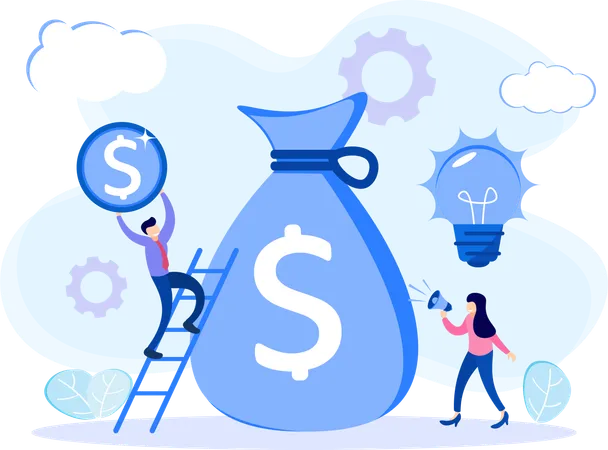 Businessman and woman with money idea  Illustration