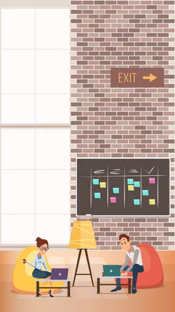 Businessman and Woman Working at office  Illustration