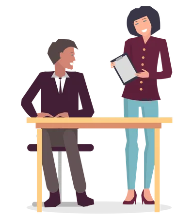Businessman and woman working at office  Illustration