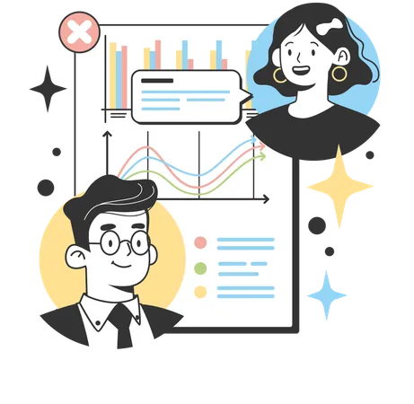 Businessman and woman working on analysis chart  Illustration