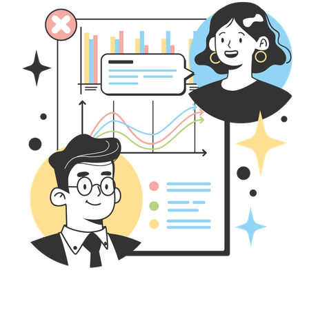 Businessman and woman working on analysis chart  Illustration