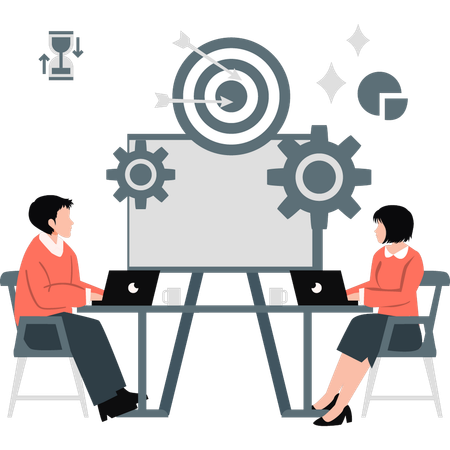 Businessman and woman working on business goal  Illustration