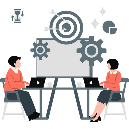 Businessman and woman working on business goal  Illustration