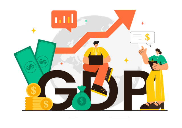 Businessman and woman working on GDP growth  Illustration