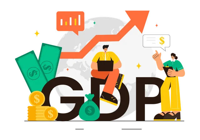 Businessman and woman working on GDP growth  Illustration