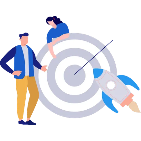 Businessman and woman working on target goal  Illustration