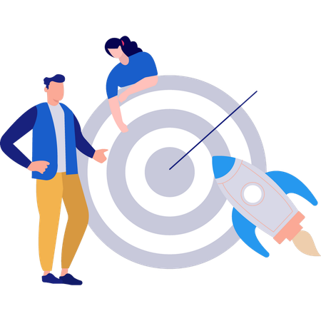 Businessman and woman working on target goal  Illustration