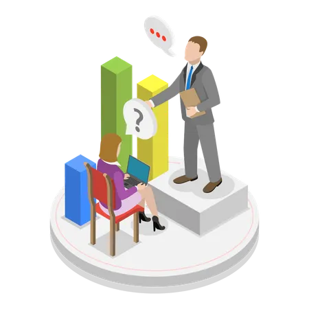 Businessman and woman working with business types  Illustration