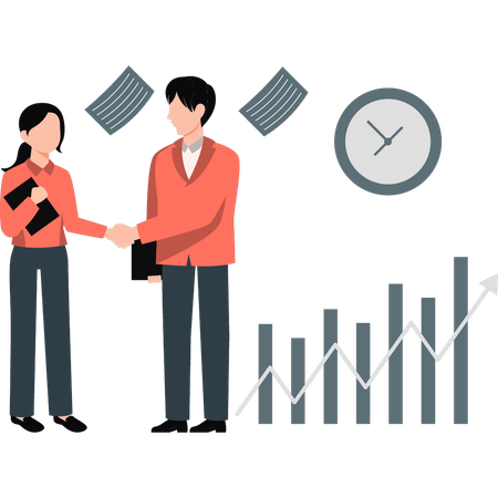 Businessman and women handshake agree work together  Illustration