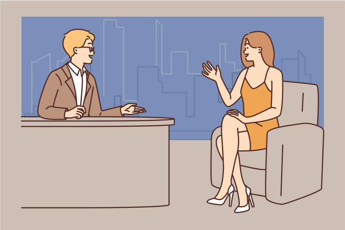 Businessman and young woman discuss about business  Illustration