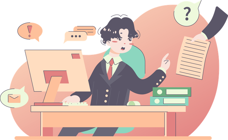 Businessman angry for workload  Illustration
