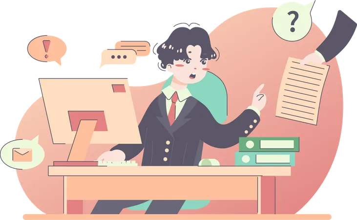 Businessman angry for workload  Illustration