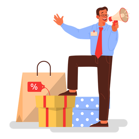 Businessman announce a big discount  Illustration