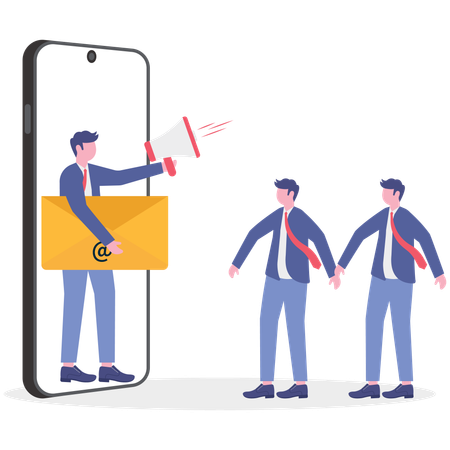 Businessman announces mail to clients  Illustration