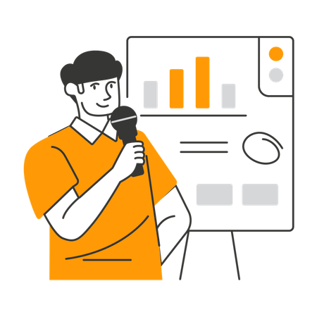 Businessman announces market figures  Illustration