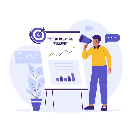 Businessman announces Public Relation Strategy  Illustration