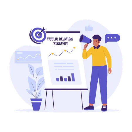 Businessman announces Public Relation Strategy  Illustration
