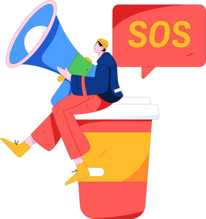 Businessman announces SOS messages  Illustration