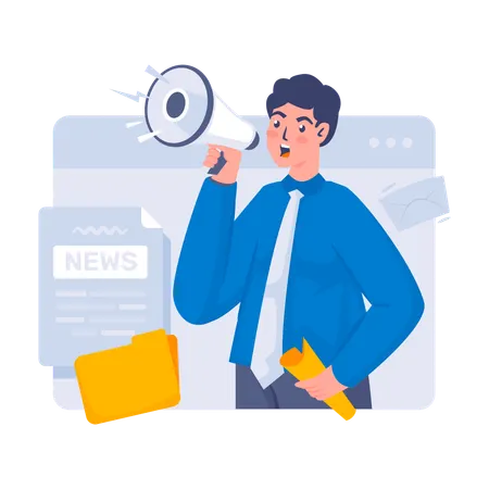 速報を伝えるビジネスマン  イラスト