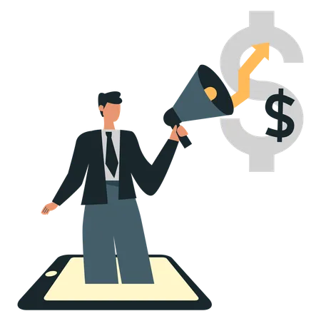 Businessman announcing financial growth  Illustration