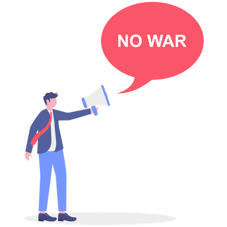 戦争反対を宣言する実業家  イラスト