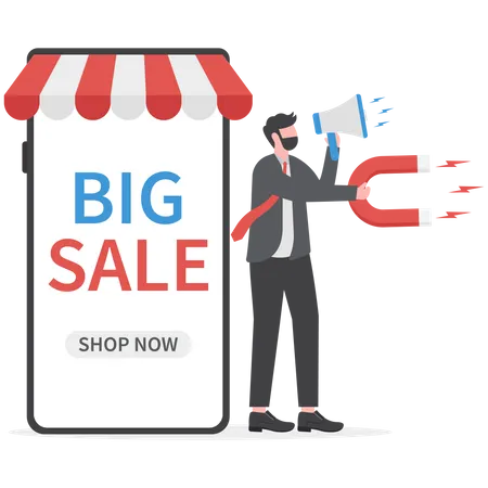 Businessman announcing online shopping sale  Illustration