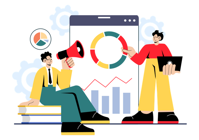 Businessman announcing pie chart data  Illustration