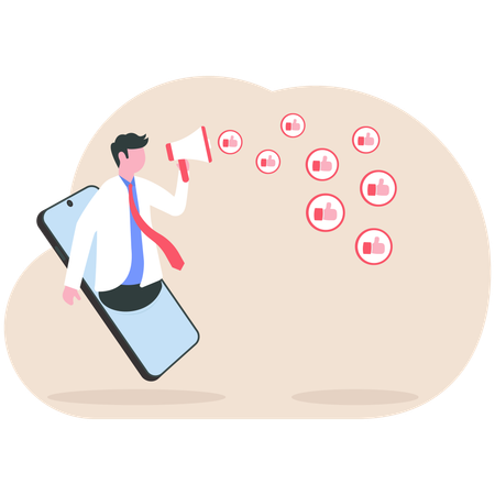 Businessman announcing social media likes  Illustration