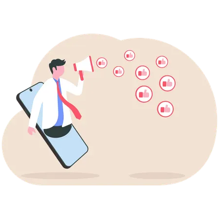 Businessman announcing social media likes  Illustration