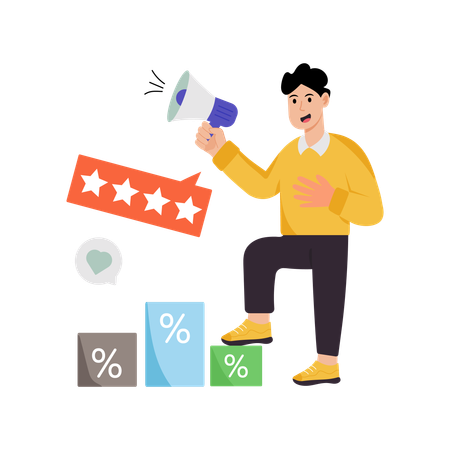 Businessman Announcing Star Rating Discount  Illustration