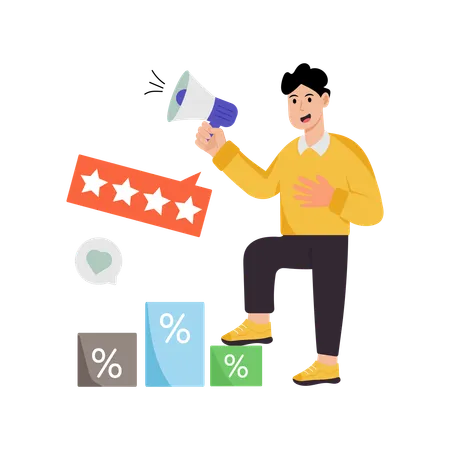 Businessman Announcing Star Rating Discount  Illustration