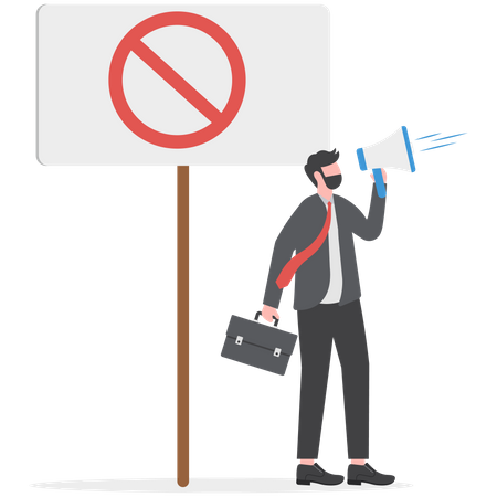 Businessman announcing warning sign  Illustration