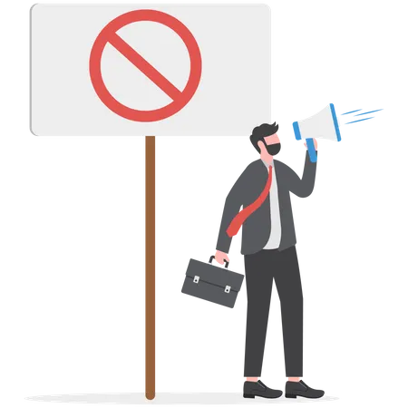 Businessman announcing warning sign  Illustration