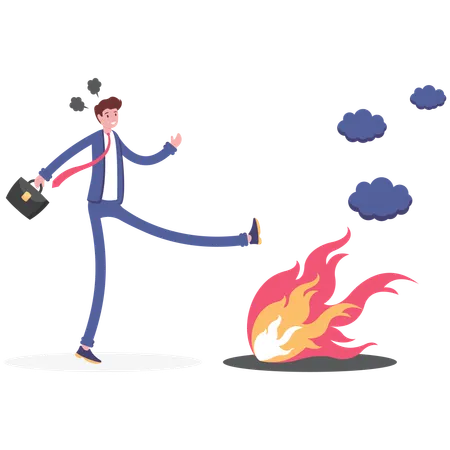 Businessman Approaching To A Black Hole Of Fire Illustration Vector Cartoon Illustration