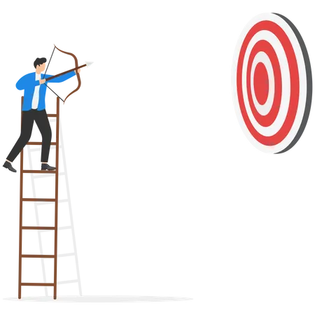 Success Goal Attitude To Achieve Goal Or Target Challenge To Succeed In Work Growth Mindset Or Thought Leader And Determination Concept Courage Businessman Archery Aiming Bot To Hit Target Illustration