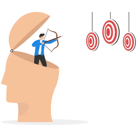 Success Mindset Attitude To Achieve Goal Or Target Challenge To Succeed In Work Growth Mindset Or Thought Leader And Determination Concept Courage Businessman Archery Aiming Bot To Hit Target Illustration