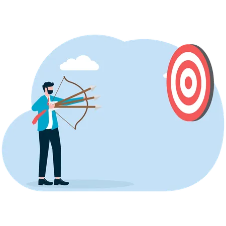 Businessman archery shoots three arrows together  Illustration