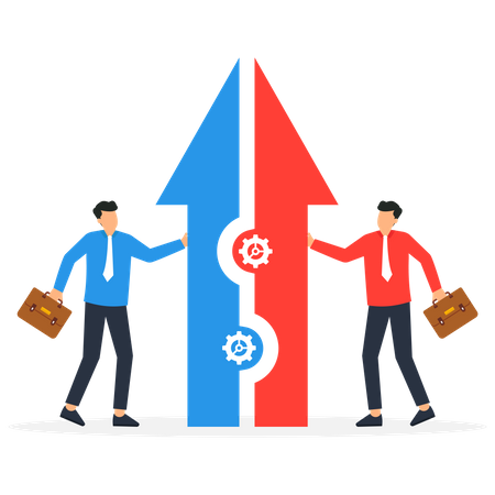 Businessman are joining hands to compete in corporate world  Illustration