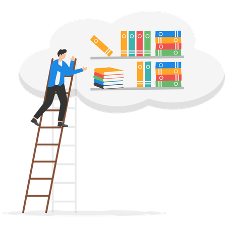 Businessman arranges library books  Illustration