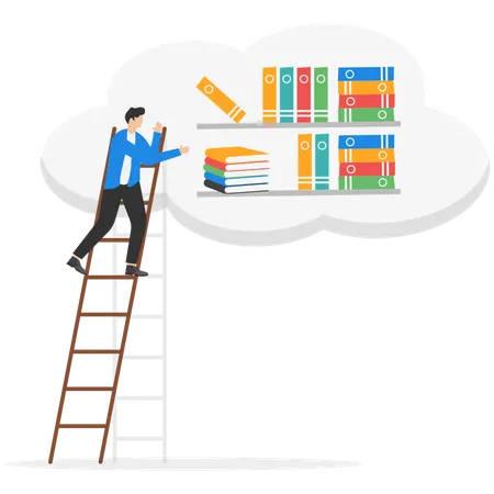 Businessman arranges library books  Illustration