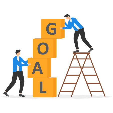 Businessman arranging goal cube for business goal  Illustration