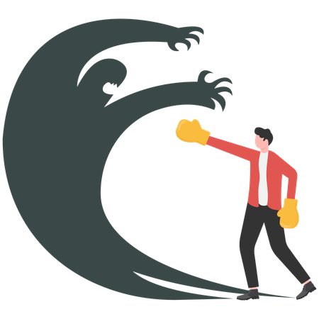 Businessman as a knight fighting his own shadow  Illustration