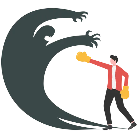 Businessman as a knight fighting his own shadow  Illustration